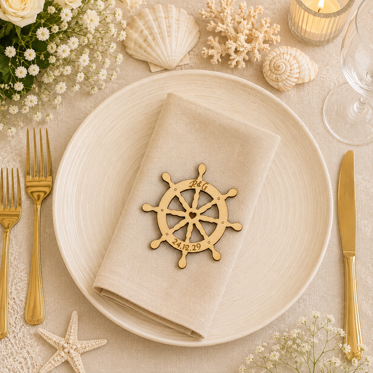 Segnaposto Personalizzato in Legno – Tema Mare per Matrimonio, Battesimo e Comunione