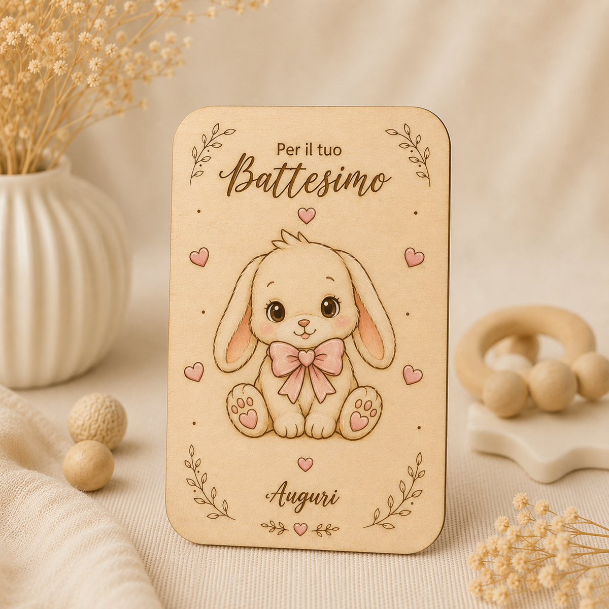 Biglietto auguri battesimo in legno | Personalizzato| Incisione con dedica