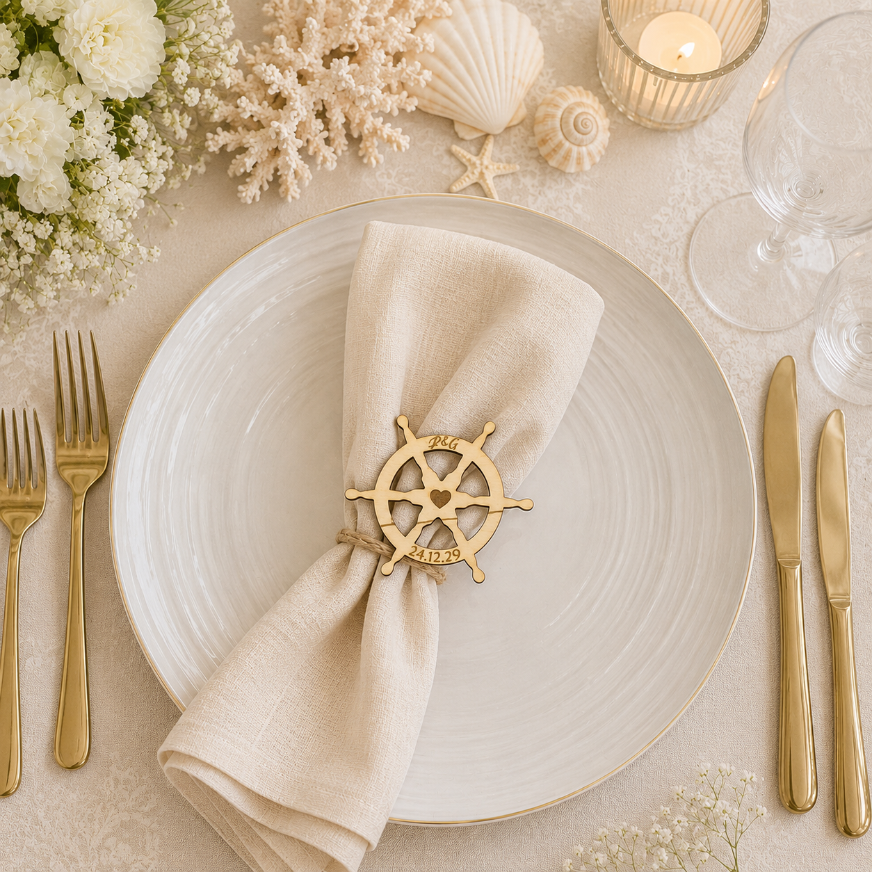 Segnaposto Personalizzato in Legno – Tema Mare per Matrimonio, Battesimo e Comunione