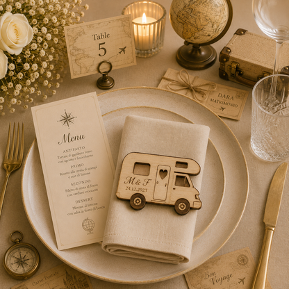 Segnaposto Personalizzato in Legno – Tema viaggi per Matrimonio, Battesimo e Comunione