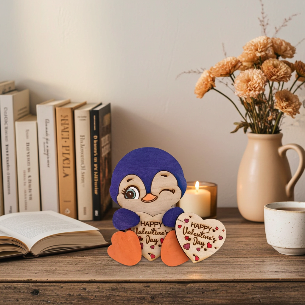 Amorino - pinguino in legno di betulla porta messaggio regalo san Valentino , regalo compleanno , regalo natale ,messaggio personalizzato.