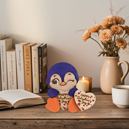 Amorino - pinguino in legno di betulla porta messaggio regalo san Valentino , regalo compleanno , regalo natale ,messaggio personalizzato.