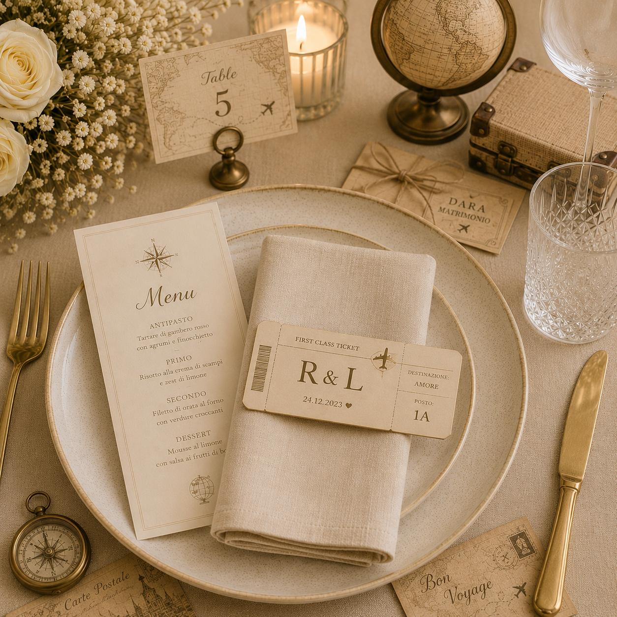 Segnaposto Personalizzato in Legno – Tema viaggi per Matrimonio, Battesimo e Comunione