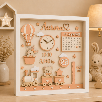 Quadretto nascita personalizzato 3D in legno taglio laser |  personalizzabile