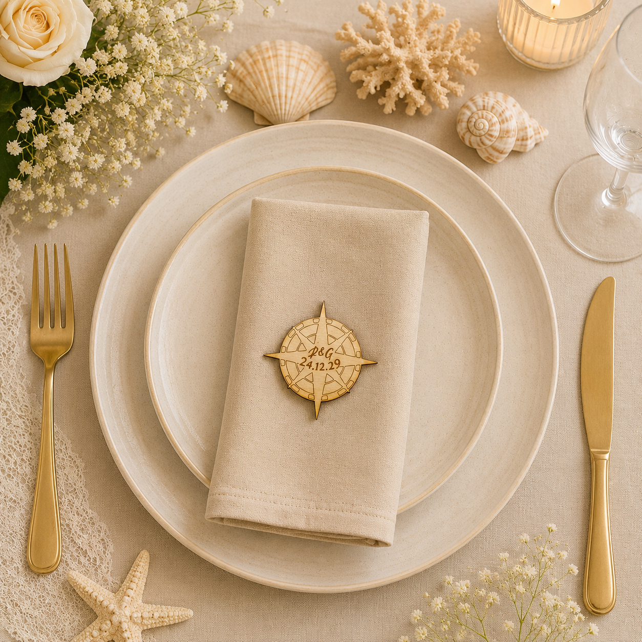 Segnaposto Personalizzato in Legno – Tema Mare per Matrimonio, Battesimo e Comunione