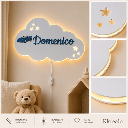 Lampada cameretta Nuvoletta luminosa personalizzata con nome | Due dimensioni disponibili