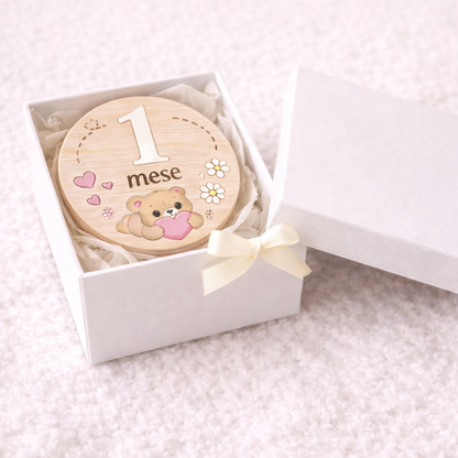 Set milestone neonato in legno  – 16 dischi mesi + momenti bambino, baby milestone cards, regalo nascita personalizzato