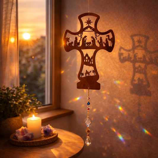 Decorazione cattura sole con cristalli di luce mod. Croce natività