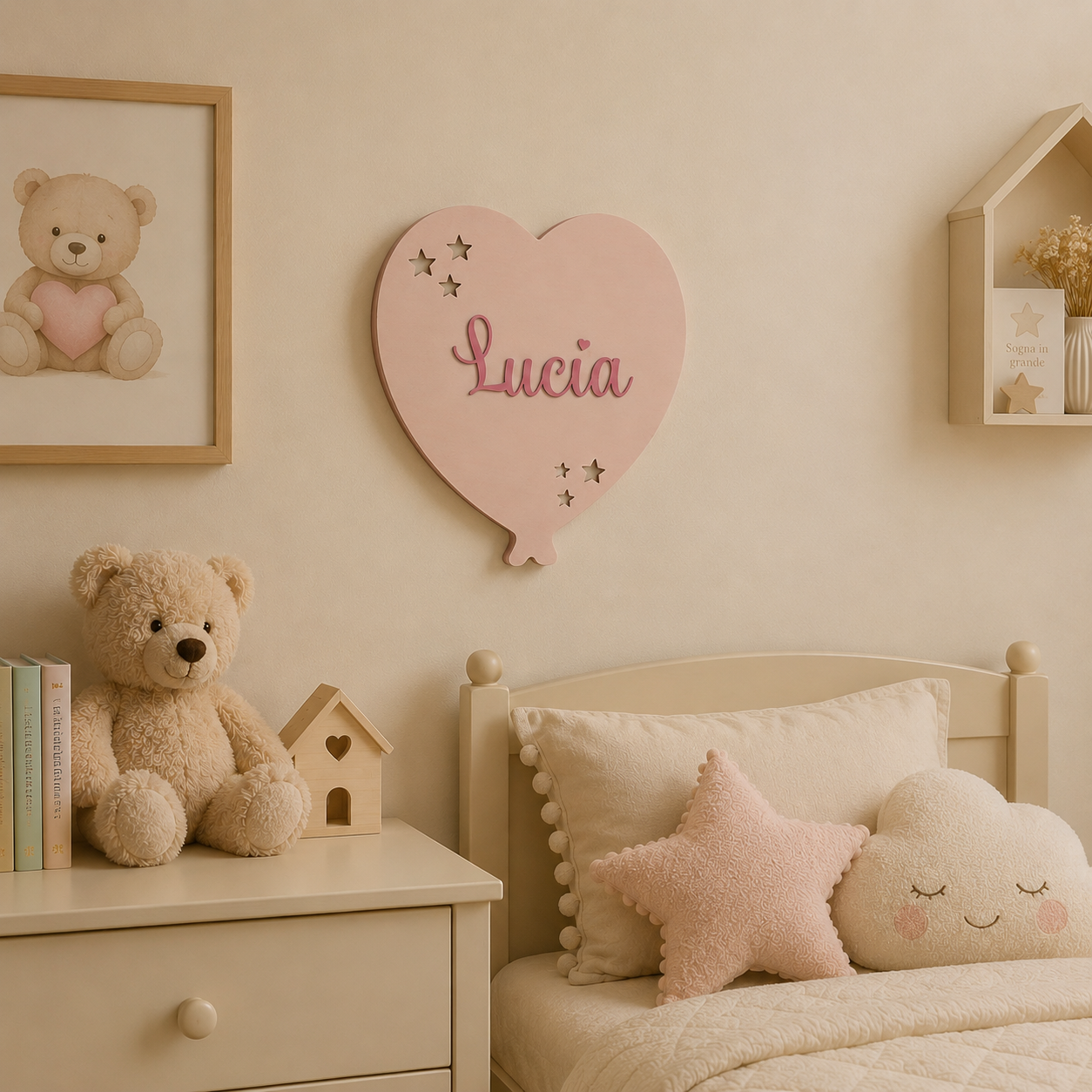 Lampada da Parete Palloncino Cuore Personalizzata con Nome | Cameretta Bambino e Bambina