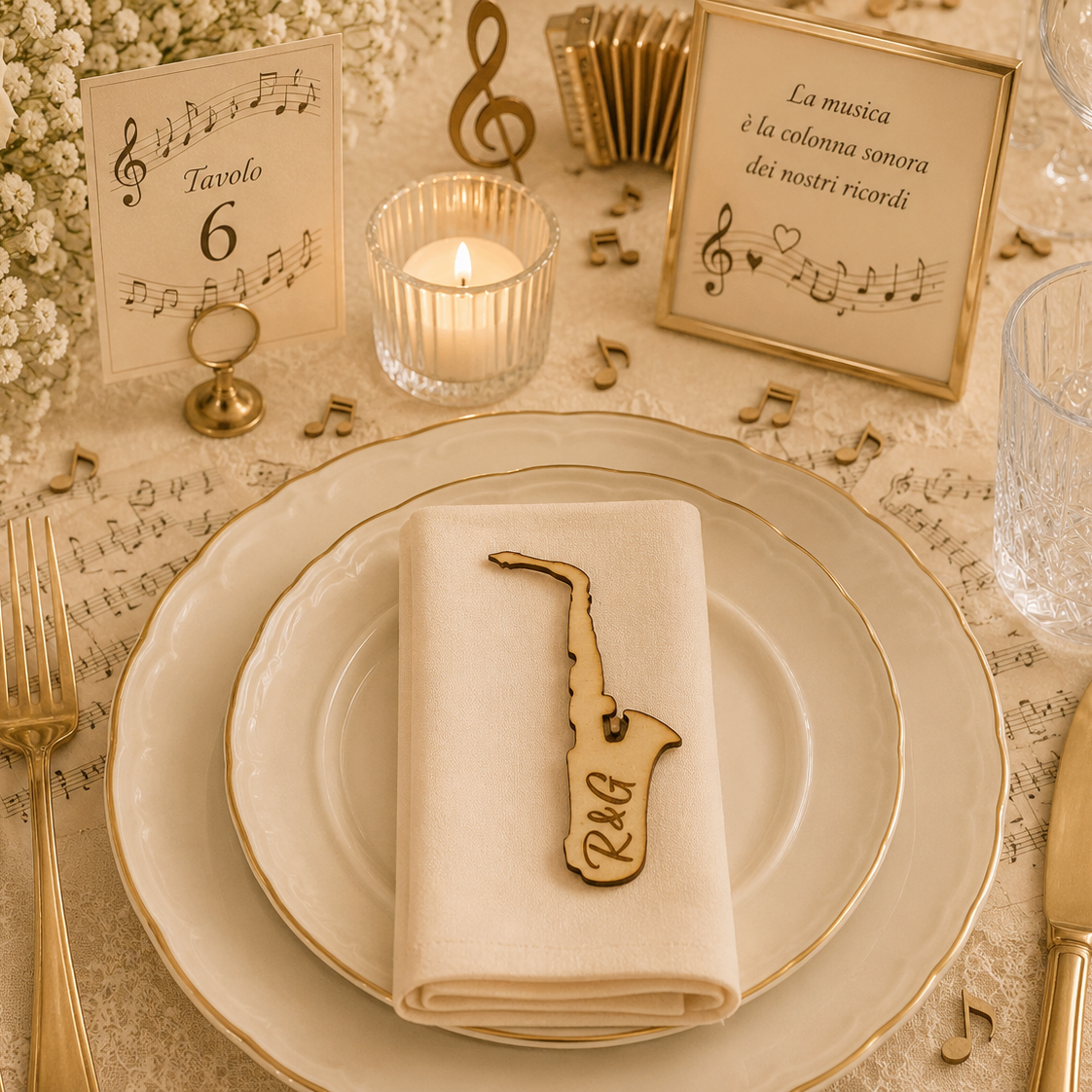 Segnaposto Personalizzato in Legno – Tema musica per Matrimonio, Battesimo e Comunione