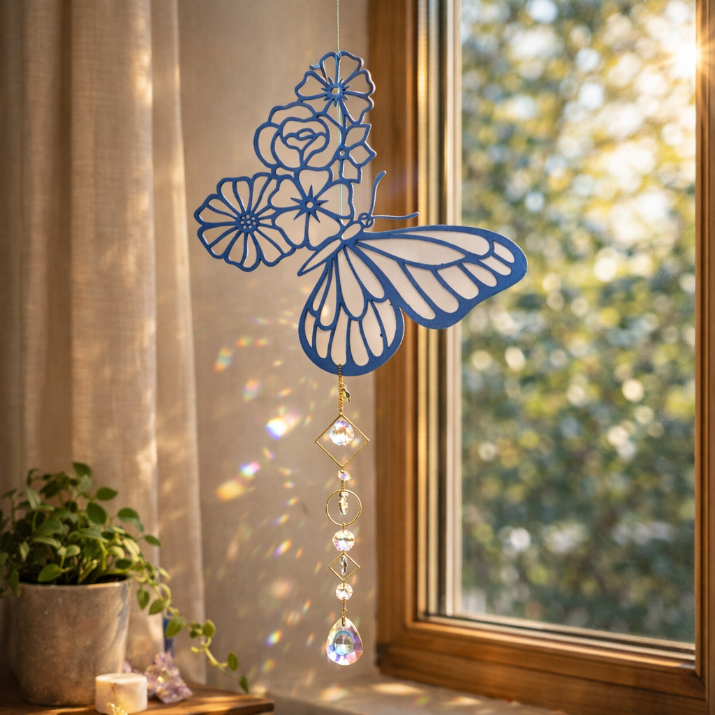 Decorazione cattura sole con cristalli di luce mod. Farfalla / fiori