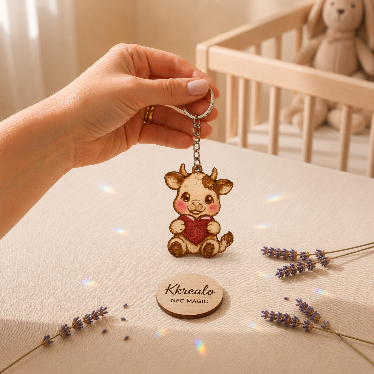 Portachiavi NFC Personalizzato in Legno – Dedica, Foto, Musica o Messaggio