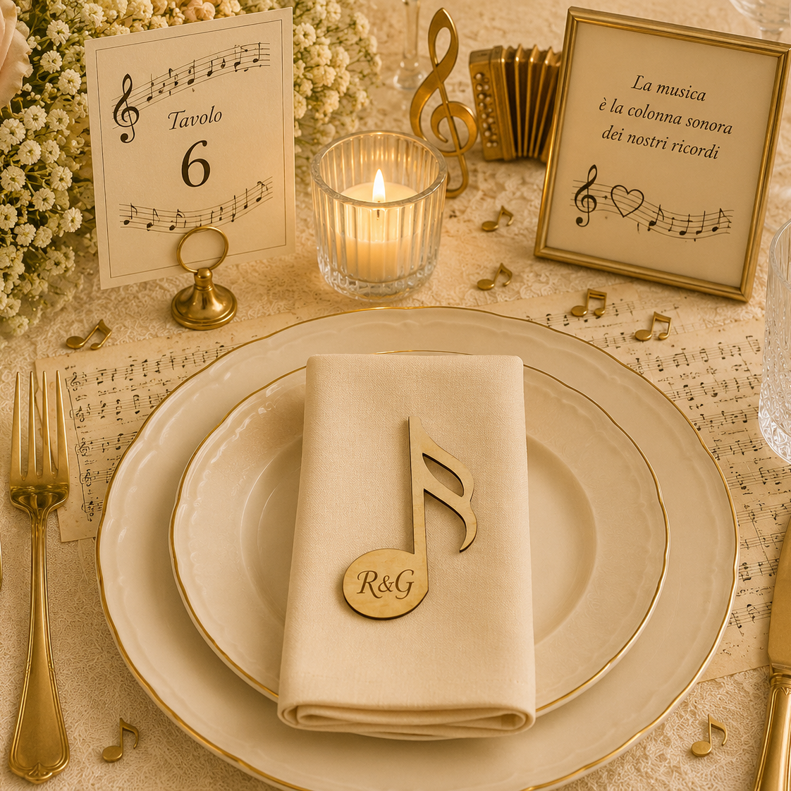 Segnaposto Personalizzato in Legno – Tema musica per Matrimonio, Battesimo e Comunione