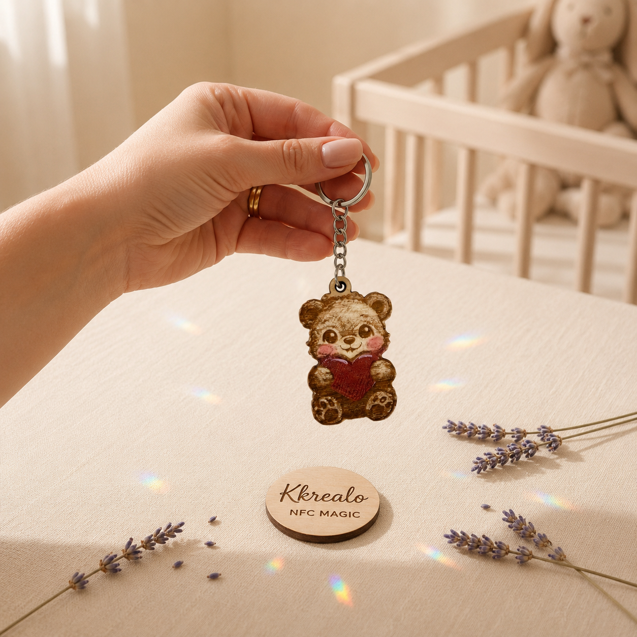 Portachiavi NFC Personalizzato in Legno – Dedica, Foto, Musica o Messaggio