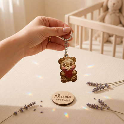 Portachiavi NFC Personalizzato in Legno – Dedica, Foto, Musica o Messaggio