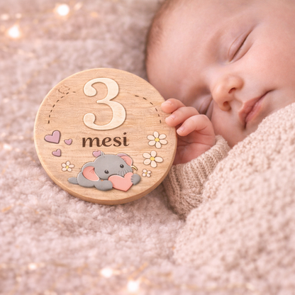 Set milestone neonato in legno  – 16 dischi mesi + momenti bambino, baby milestone cards, regalo nascita personalizzato