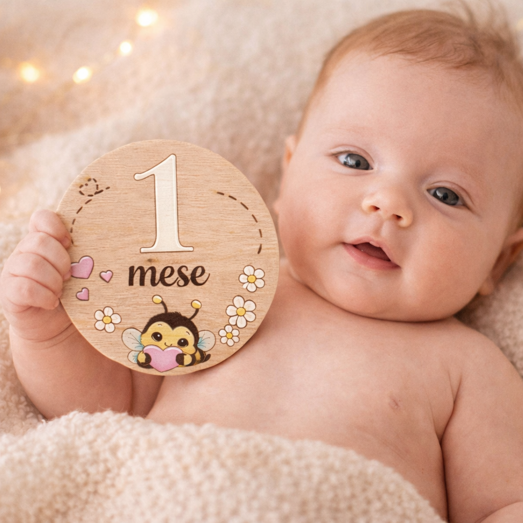 Set milestone neonato in legno  – 16 dischi mesi + momenti bambino, baby milestone cards, regalo nascita personalizzato