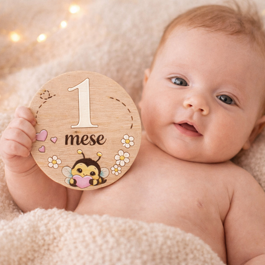 Set milestone neonato in legno  – 16 dischi mesi + momenti bambino, baby milestone cards, regalo nascita personalizzato
