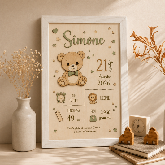 Quadretto nascita personalizzato  in legno taglio laser |  personalizzabile