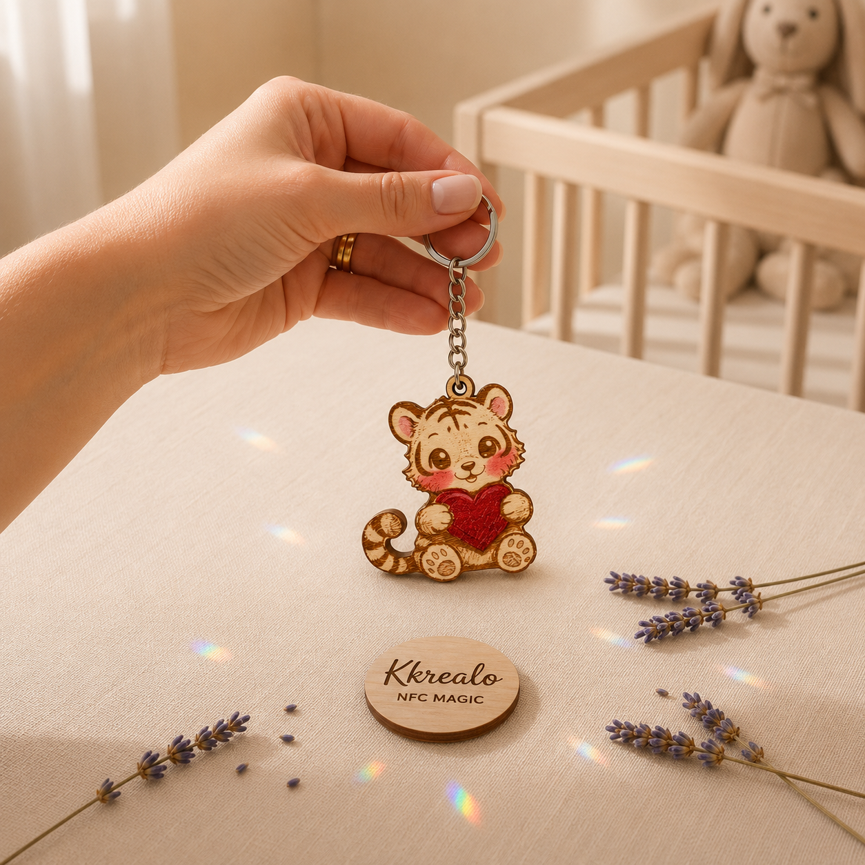 Portachiavi NFC Personalizzato in Legno – Dedica, Foto, Musica o Messaggio