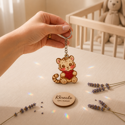 Portachiavi NFC Personalizzato in Legno – Dedica, Foto, Musica o Messaggio