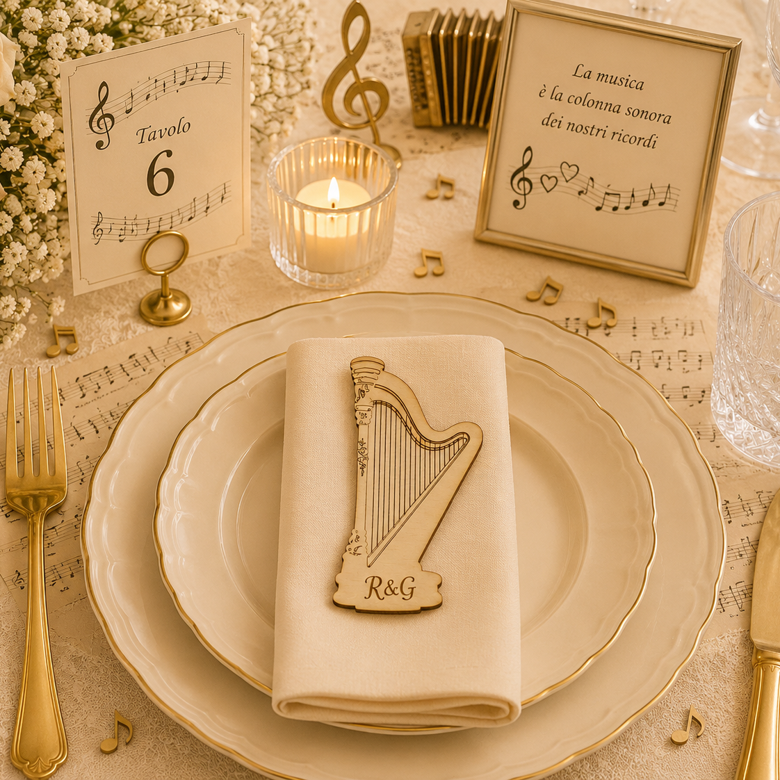 Segnaposto Personalizzato in Legno – Tema musica per Matrimonio, Battesimo e Comunione