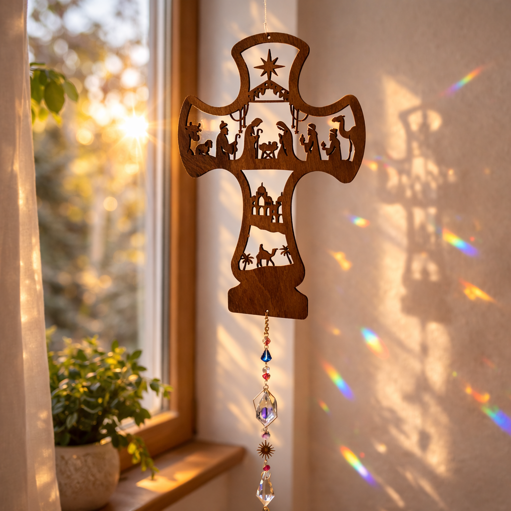 Decorazione cattura sole con cristalli di luce mod. Croce natività