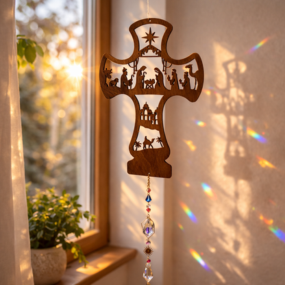 Decorazione cattura sole con cristalli di luce mod. Croce natività