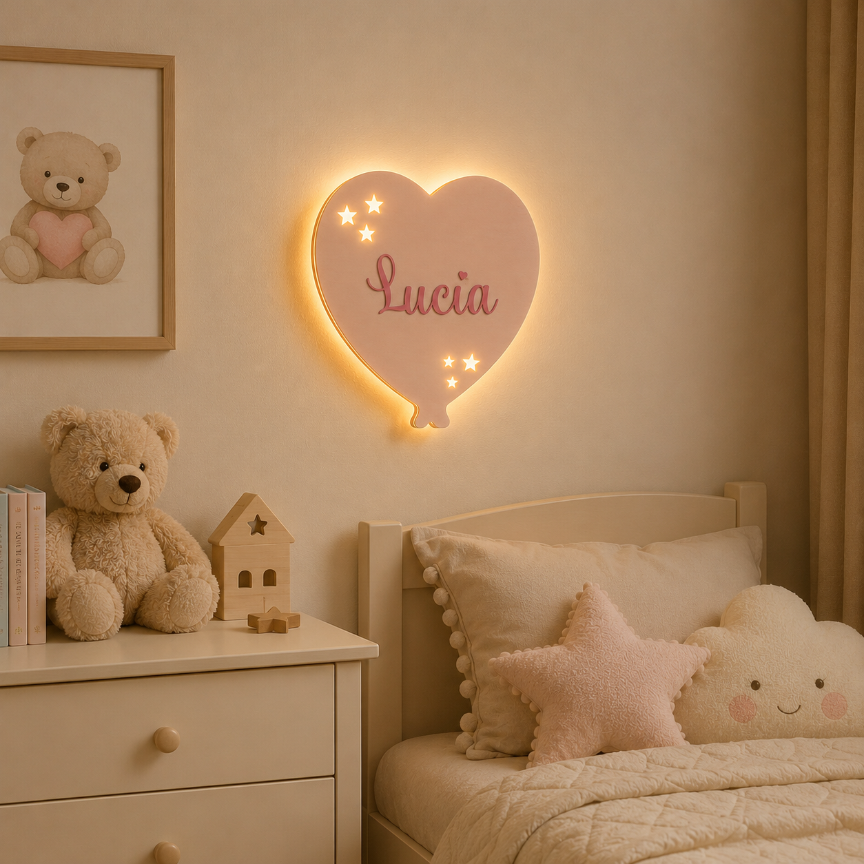 Lampada da Parete Palloncino Cuore Personalizzata con Nome | Cameretta Bambino e Bambina