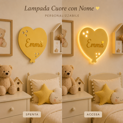 Lampada da Parete Palloncino Cuore Personalizzata con Nome | Cameretta Bambino e Bambina