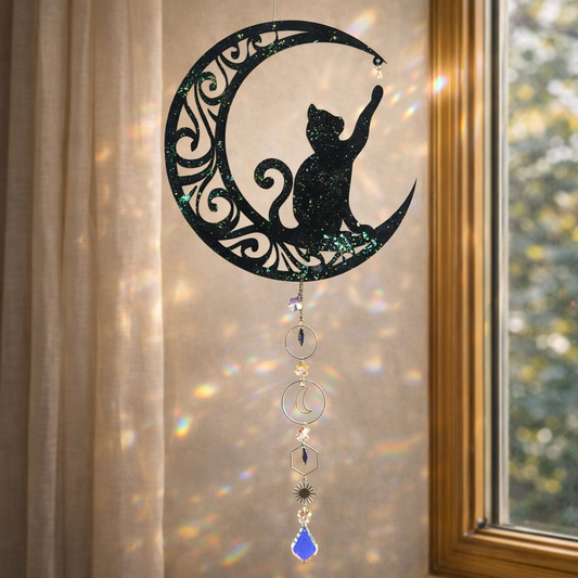 Decorazione cattura sole con cristalli di luce mod. Gatto sulla luna