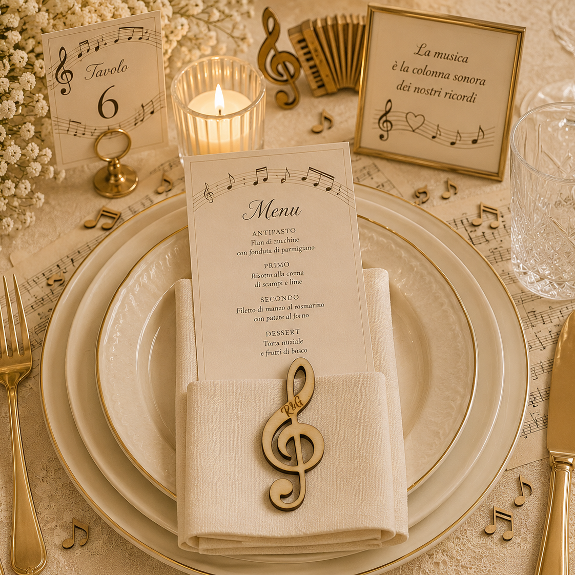 Segnaposto Personalizzato in Legno – Tema musica per Matrimonio, Battesimo e Comunione