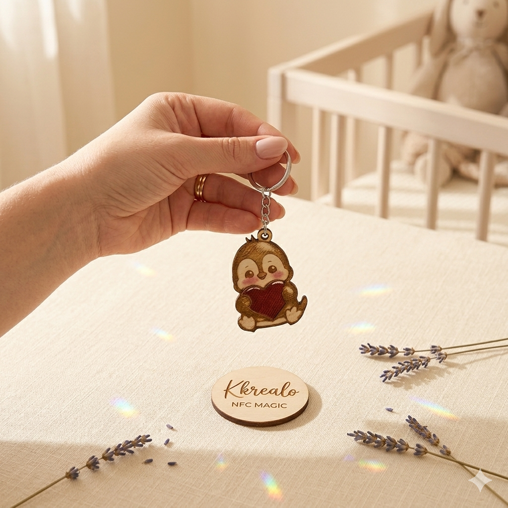 Portachiavi NFC Personalizzato in Legno – Dedica, Foto, Musica o Messaggio