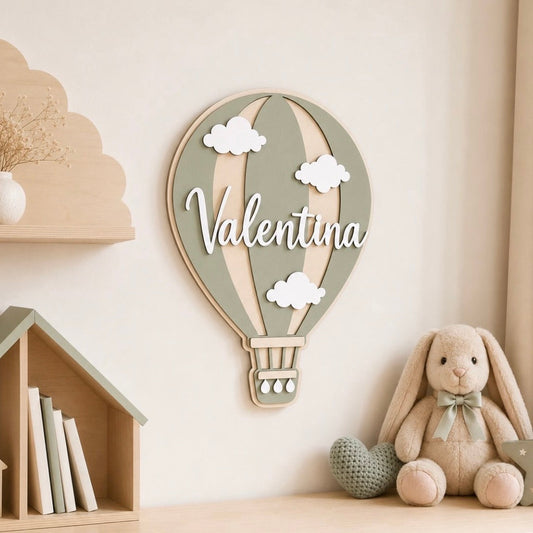 Mongolfiera Nascita personalizzata in legno | Decorazione da parete cameretta con nome