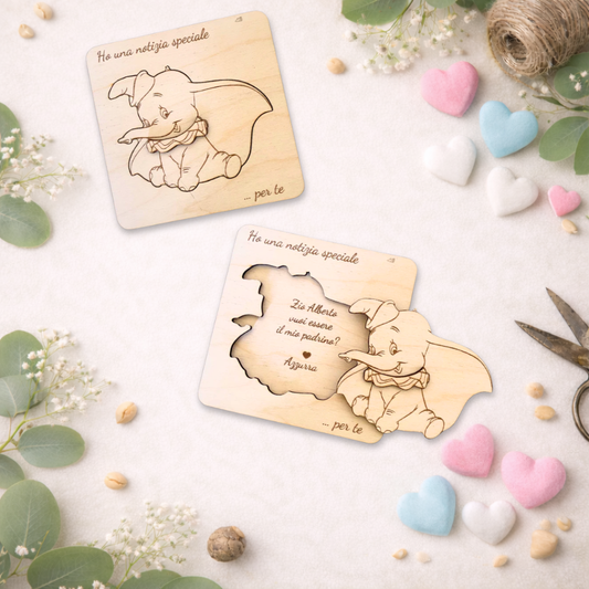Quadretto proposta padrino, madrina in legno betulla a tema dumbo - personalizzabile frase e personaggio Proposta battesimo