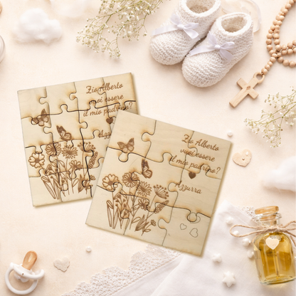 Puzzle proposta battesimo padrino, madrina in legno betulla 3 x 3 o 4 x 4 - personalizzabile