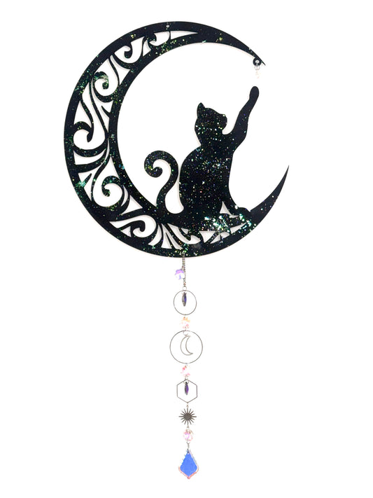 Decorazione cattura sole con cristalli di luce mod. Gatto sulla luna
