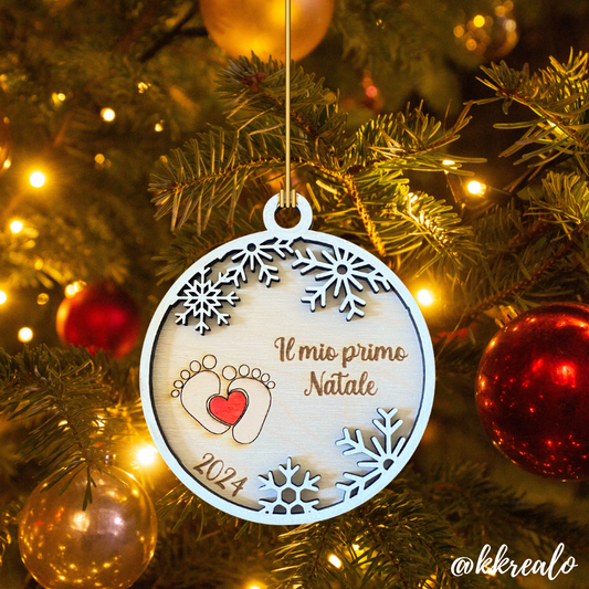 Pallina di natale in legno di betulla  taglio laser - il mio primo natale - personalizzabile