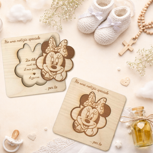 Quadretto proposta padrino, madrina in legno betulla a tema minnie personalizzabile - frase e personaggio Proposta battesimo