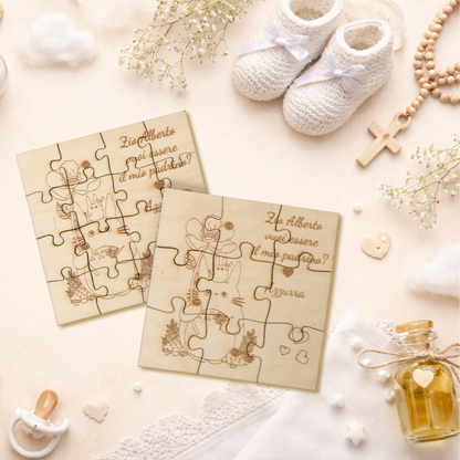 Puzzle proposta battesimo padrino, madrina in legno betulla 3 x 3 o 4 x 4 - personalizzabile