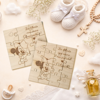 Puzzle proposta battesimo padrino, madrina in legno betulla 3 x 3 o 4 x 4 - personalizzabile