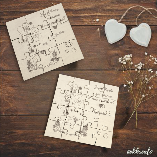 Puzzle proposta padrino, madrina in legno betulla a tema Totoro - personalizzabile