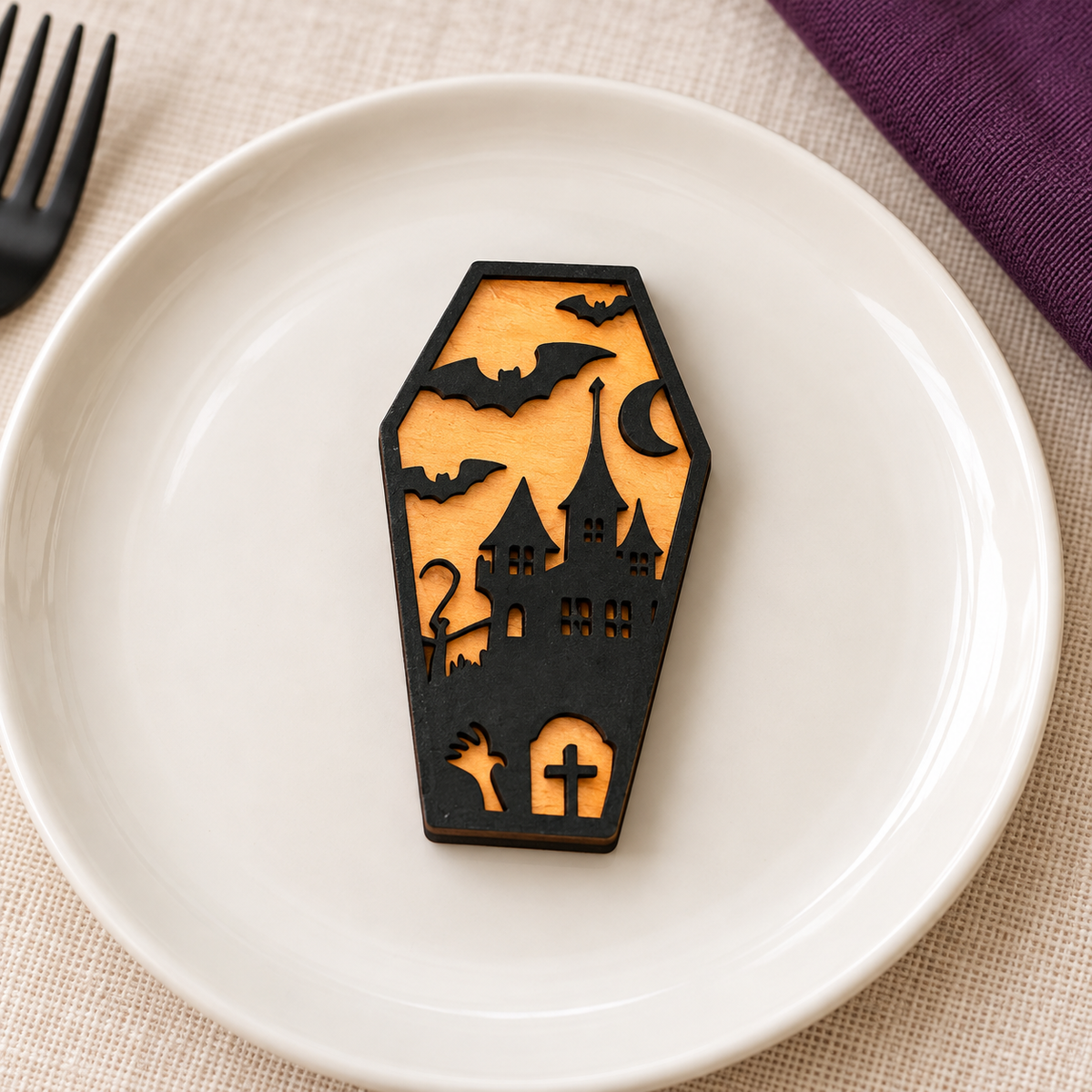 Mini bara calamita Halloween in legno – castello