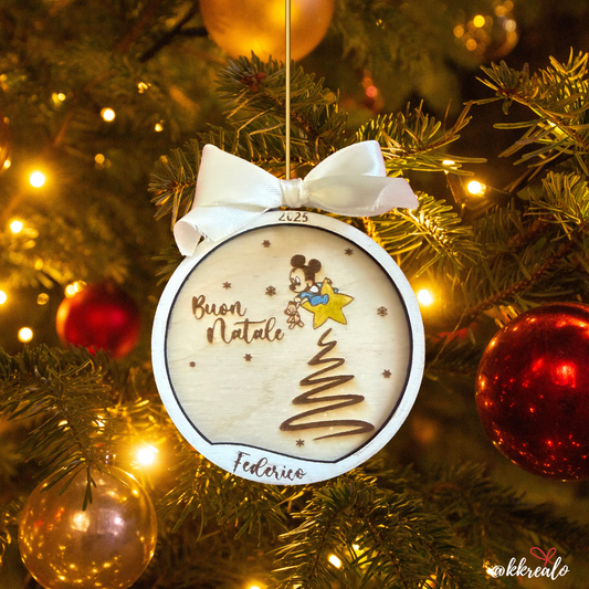 Pallina di natale in legno di betulla  taglio laser - buon natale con personaggio - personalizzabile