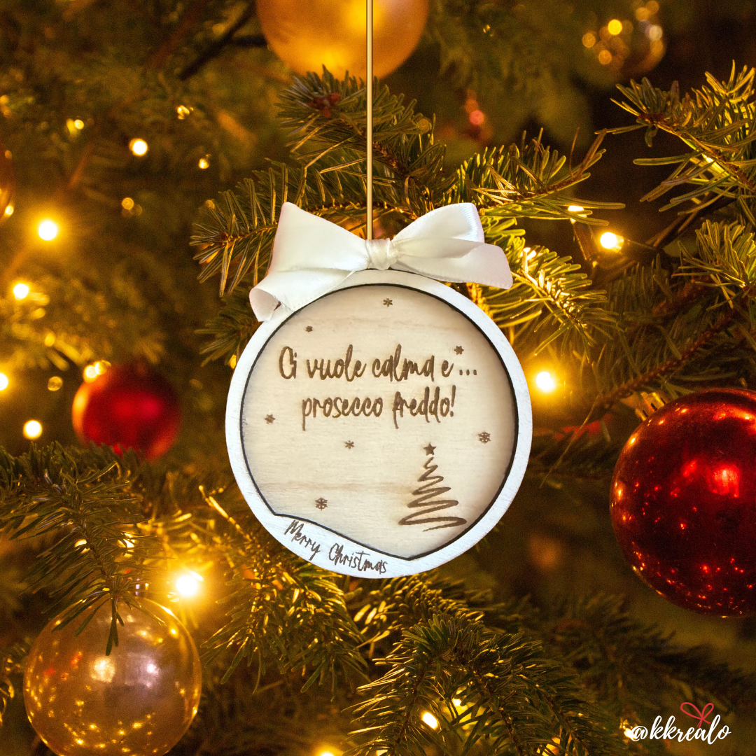 Pallina di natale in legno di betulla  taglio laser - frasi - personalizzabile