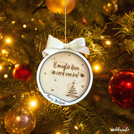 Pallina di natale in legno di betulla  taglio laser - frasi - personalizzabile