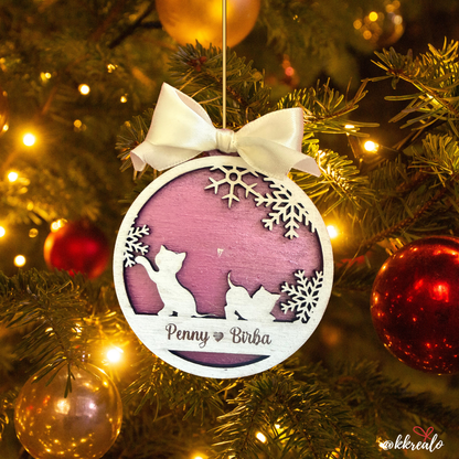 Pallina di natale in legno di betulla  taglio laser - gatti / mici / Micetti -  personalizzabile