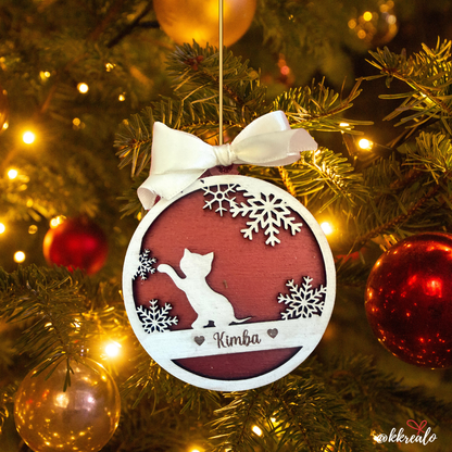 Pallina di natale in legno di betulla  taglio laser - gatti / mici / Micetti -  personalizzabile