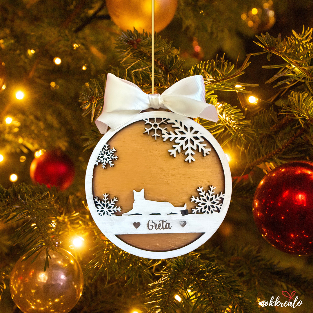 Pallina di natale in legno di betulla  taglio laser - gatti / mici / Micetti -  personalizzabile