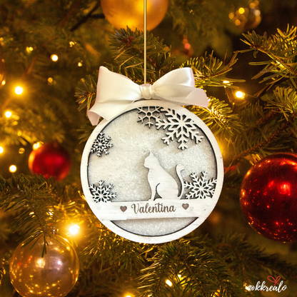 Pallina di natale in legno di betulla  taglio laser - gatti / mici / Micetti -  personalizzabile